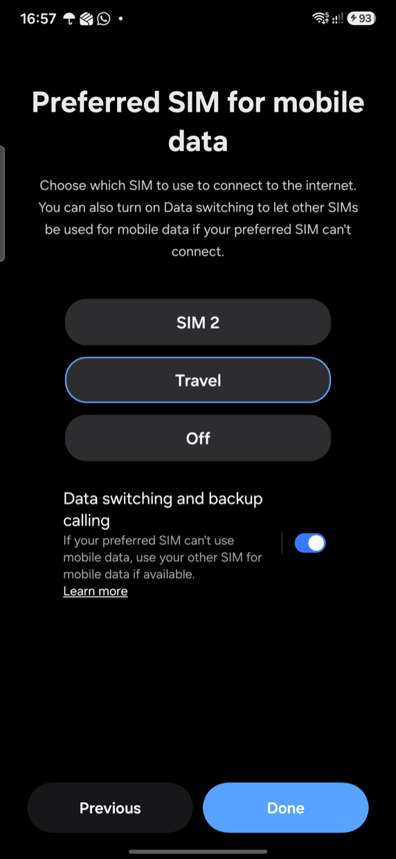Wählen Sie die Zepliner Reise-eSIM als bevorzugte SIM für mobile Daten