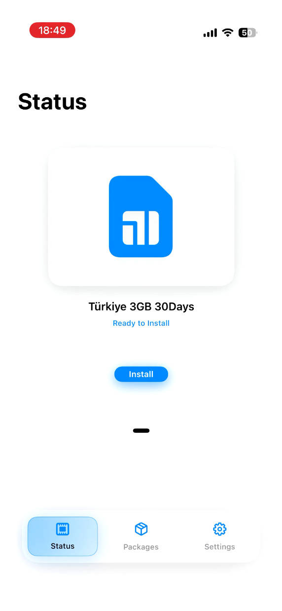eSIM prête à installer dans Statut