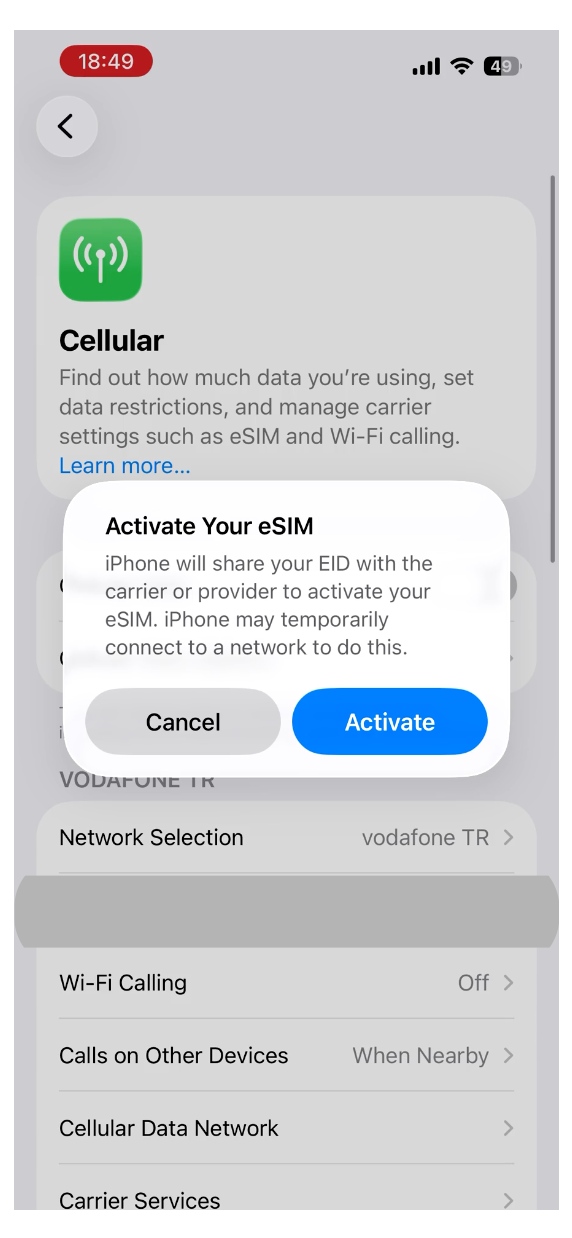 Toucher Activer dans l'invite système